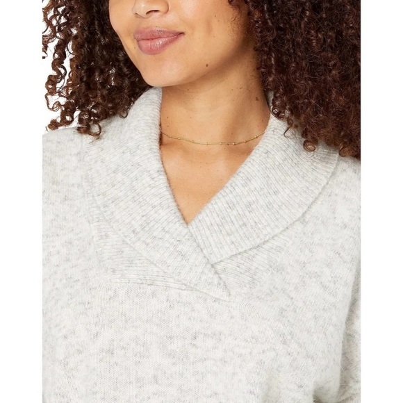 NWT Madewell Shawl Collar Sweater Grey Marled Knit Pullover Puff Sleeve Medium - Picture 11 of 12
